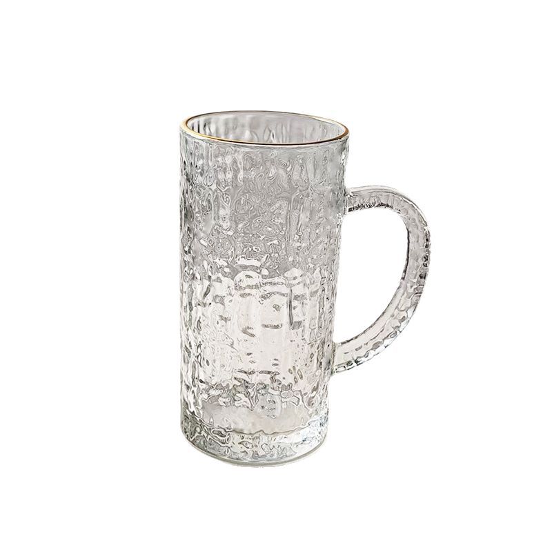 Red tree-patterned glass cups with handles, juice cups, cold drink cups, 500ml large-capacity craft beer draft cups Item Picture