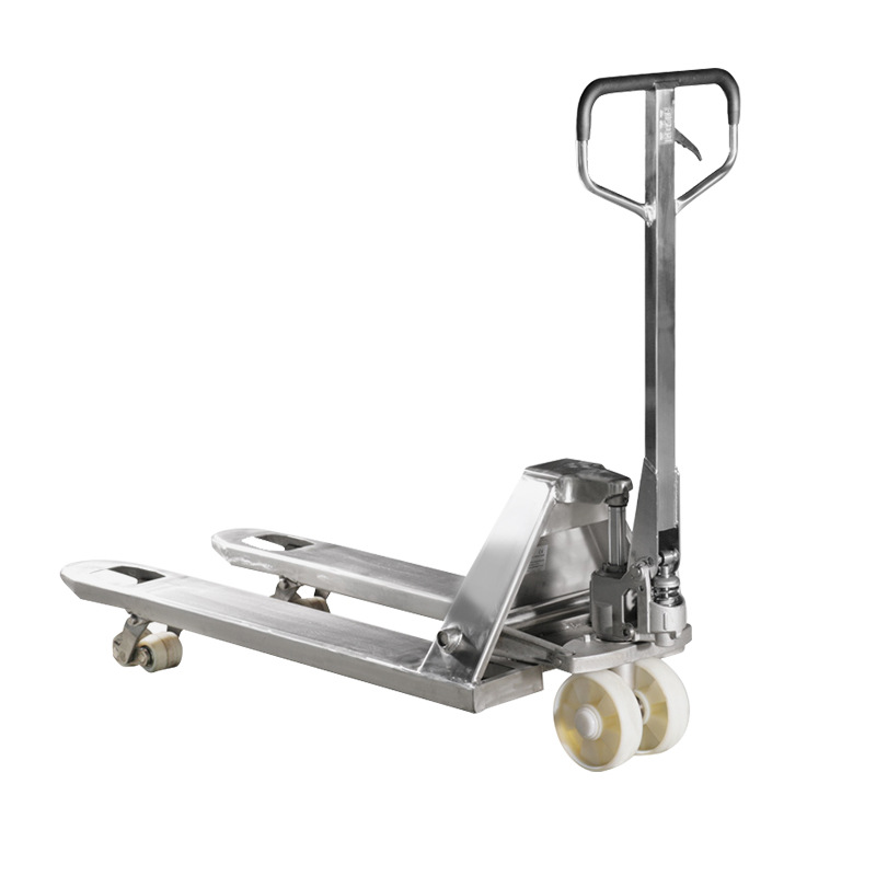 Stainless steel pallet truck, small floor bull, hydraulic forklift, manual pallet transporter, push lift truck Item Picture