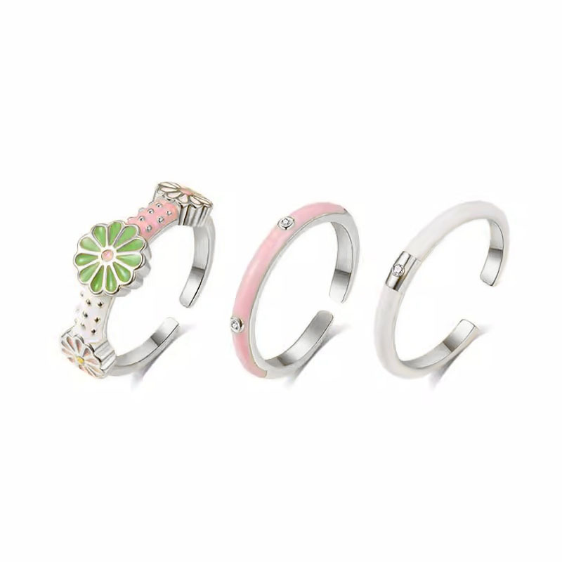 Sweet and cool style flower opening pink ring, adjustable female high-end ring index finger ring, personalized layering combination trendy full figure