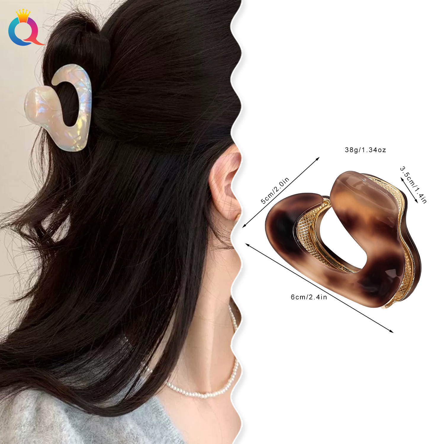 Qiyue Cross-border acetic acid metal hair clips, high-end and elegant style, small hair volume, shark clips, hair accessories wholesale details Picture