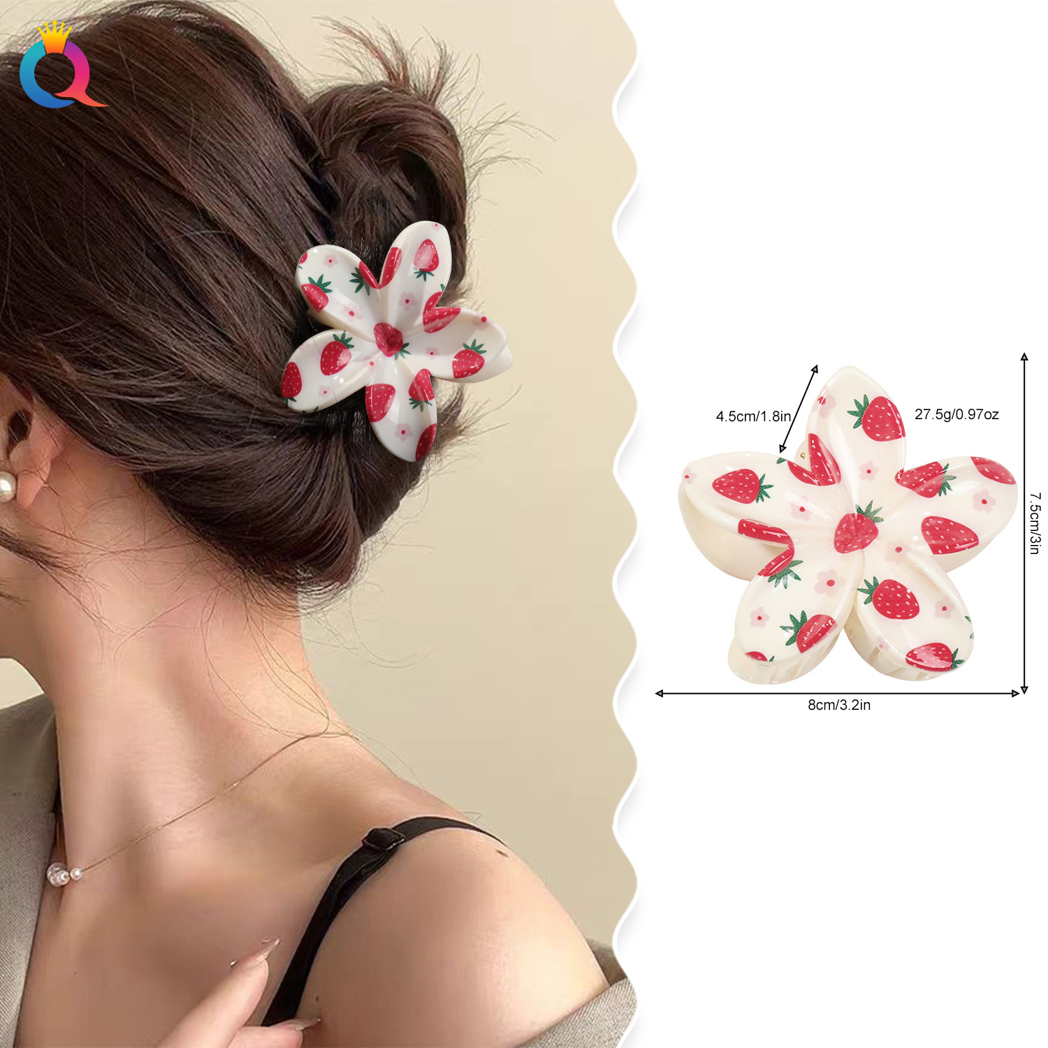 Qiyue Cross-border UV printed Summer new Korean-style simple grab-clip high-end and elegant shark clip girls' headwear details Picture