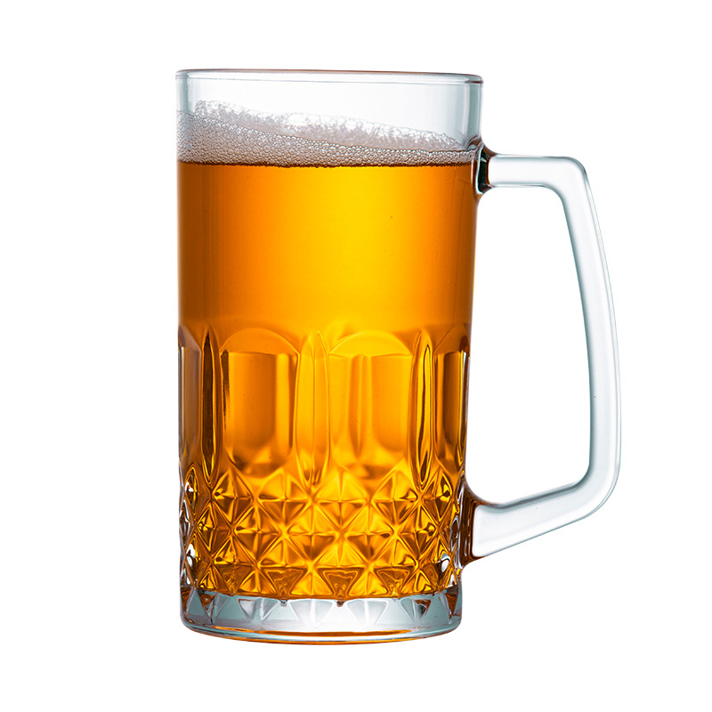 Thickened handle beer mug, high-end glass drinking cup, commercial 0.5L draft beer cup, household large-capacity handle cup Item Picture