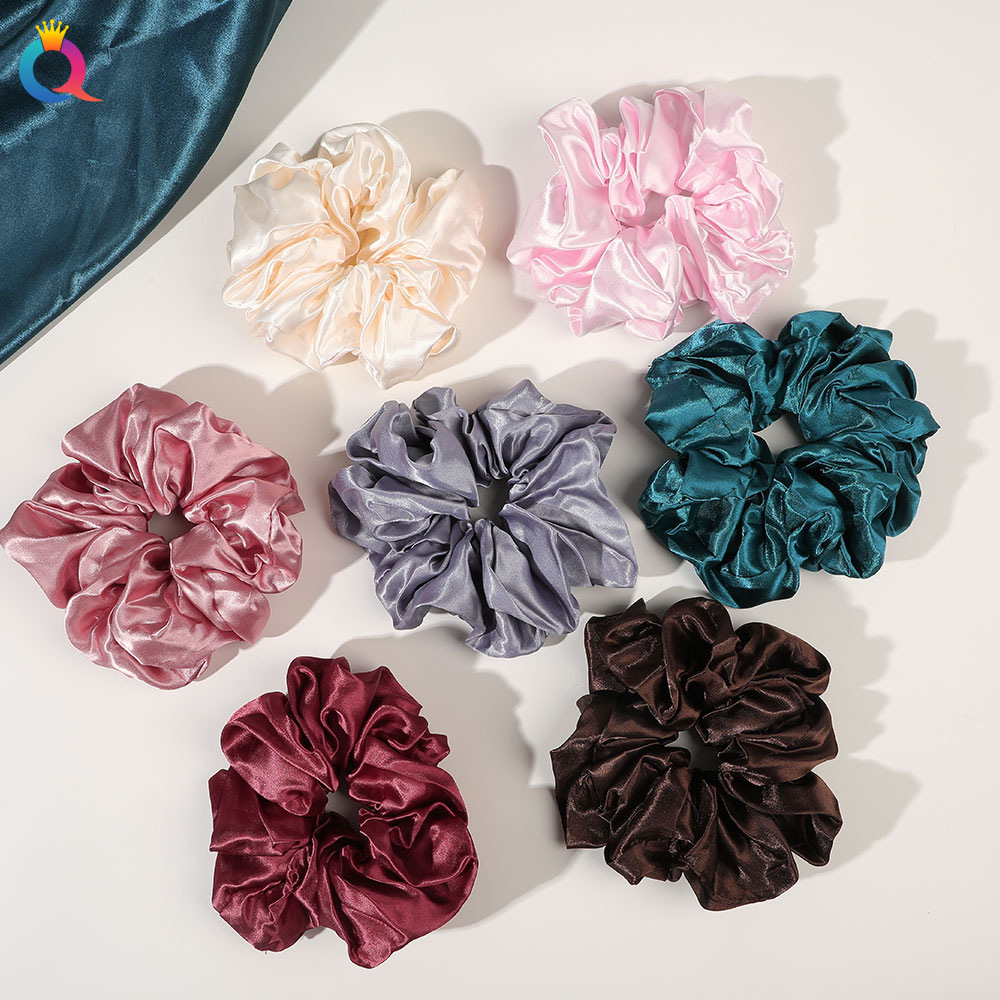 Qiyue European and American Cross-border Fashion colorful Large Intestine Hair Band, solid color Ding, versatile ponytail hair band, hair rope, OL hair accessory for women full figure