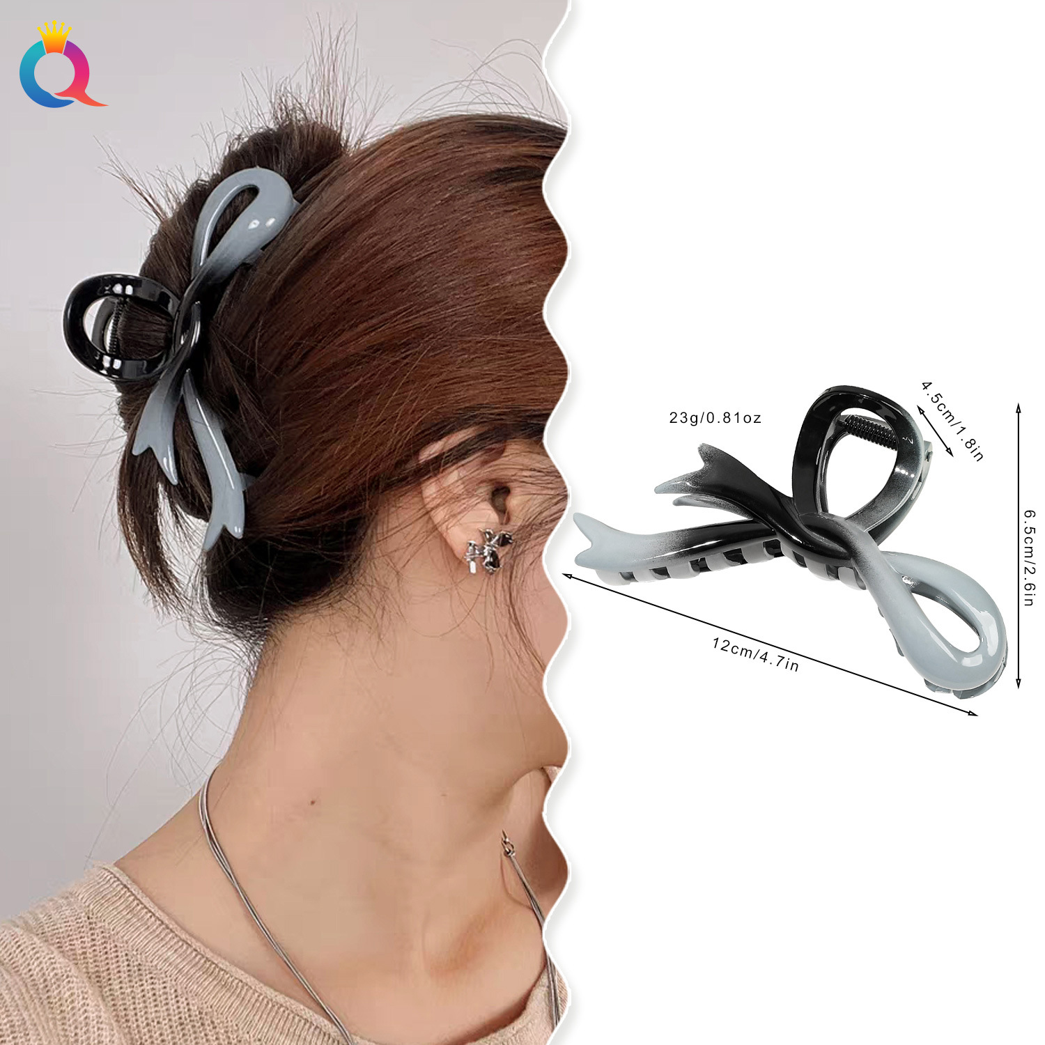Wholesale of Qiyue Cross-border gradient color bow ribbon hair clips for women with a high-end look, updo hair clips, shark clips and hair accessories details Picture
