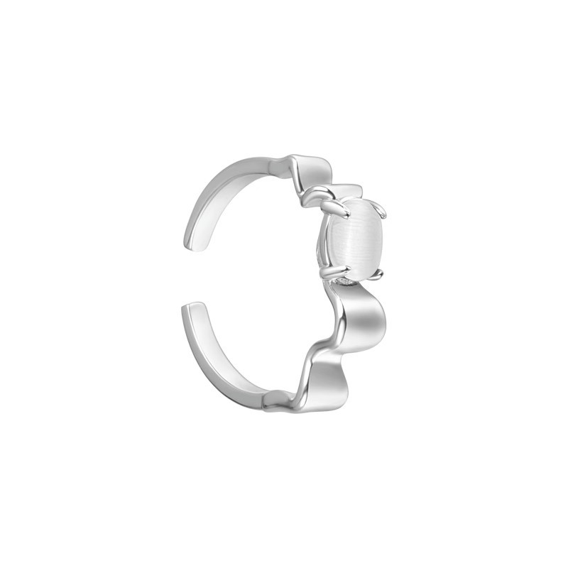 Irregular pleated opal open ring, a niche design for women, with a cold style and a high-end, light luxury and individual ring trend Item Picture
