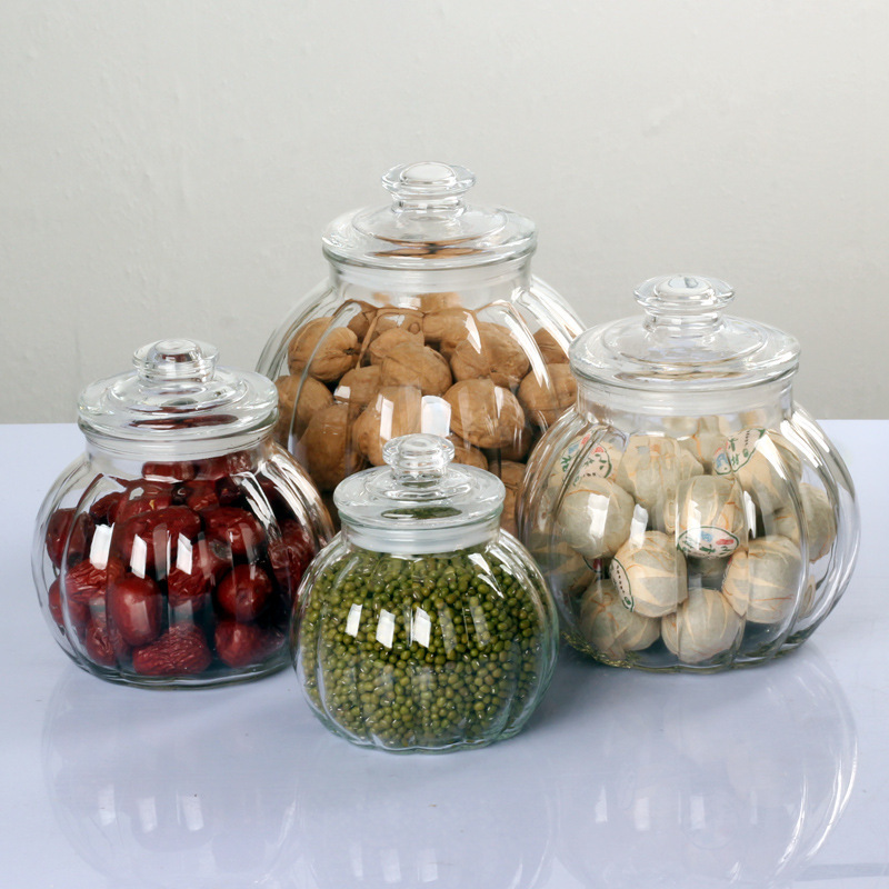Sealed jars, food-grade glass jars, small pumpkin-shaped jars, tea jars, moisture-proof storage bottles, honey and lemon storage jars Specification drawing