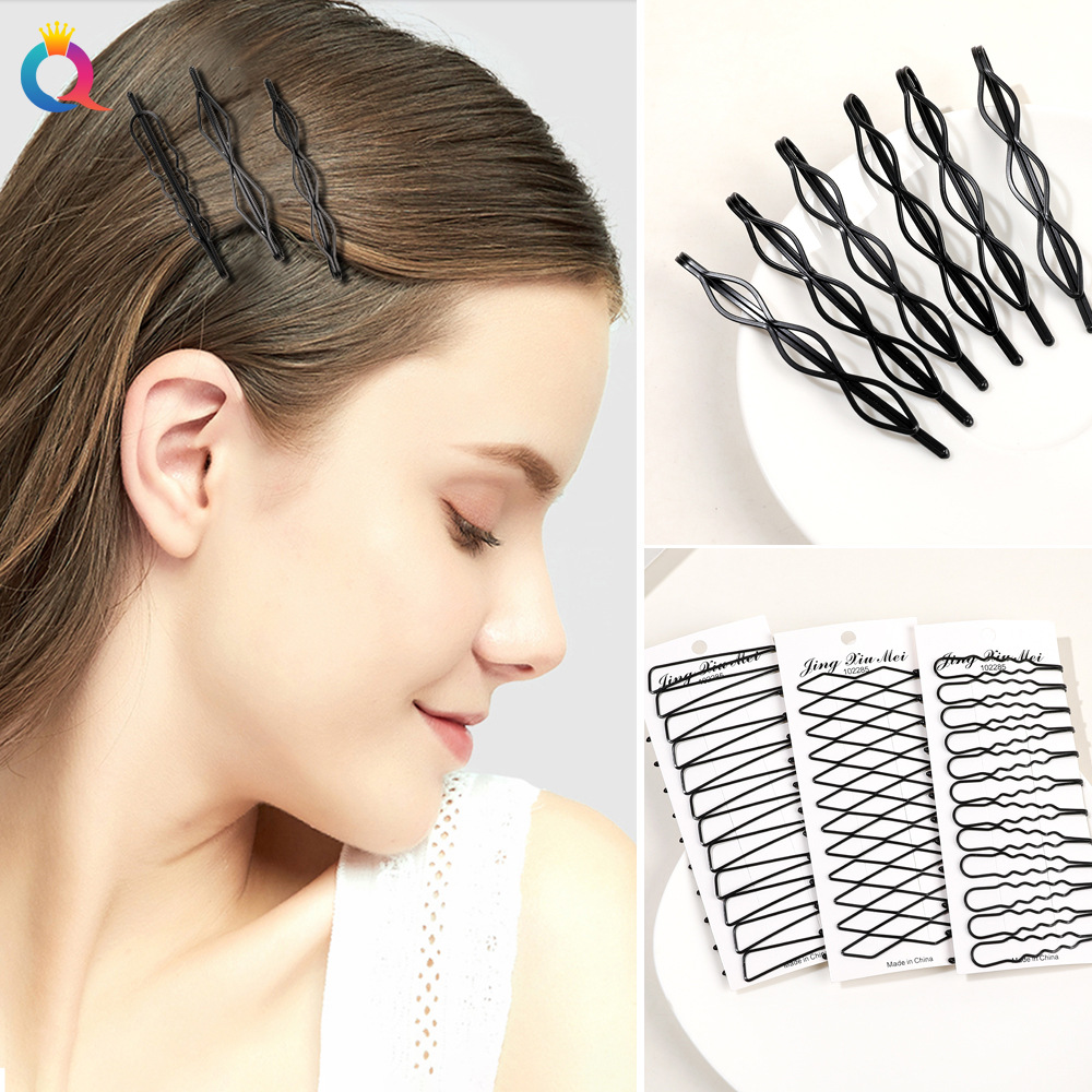 Wholesale of Qiyue Cross-border simple black hair clips, braided straight clips, hair curls, steel wire clips, bangs clips, side clips and hair accessories details Picture