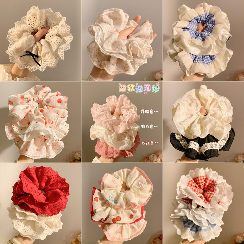 French retro large intestine hair band, women's high-end satin style, Korean versatile hair tie, forest-style hair tie, large headwear details Picture