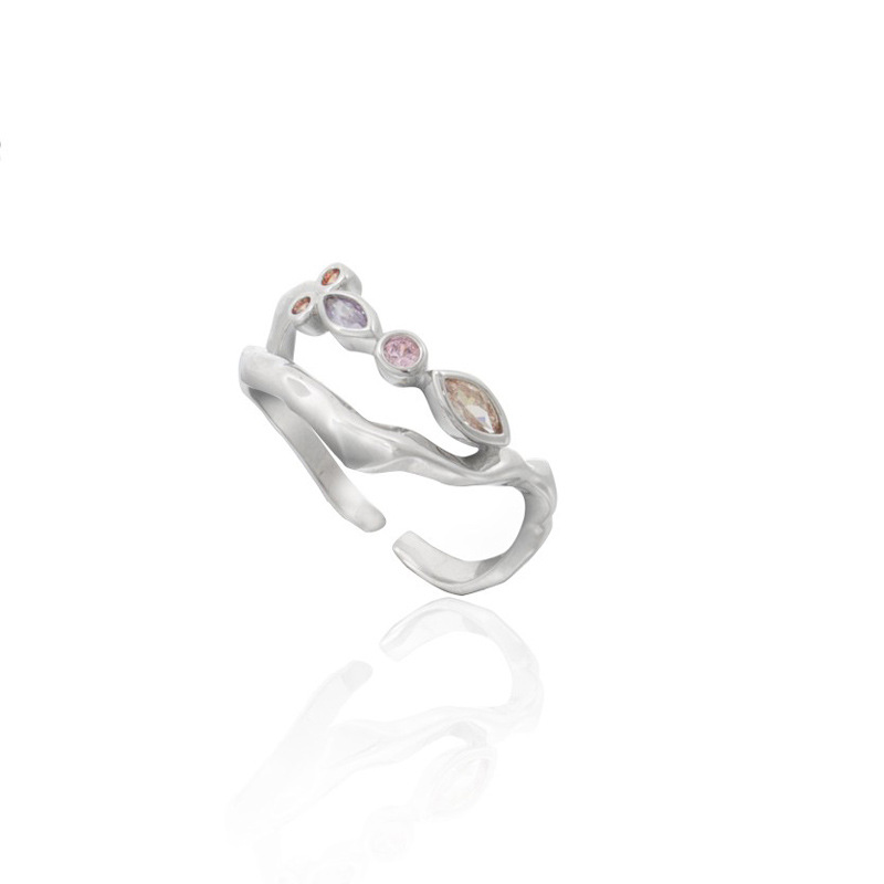 Sweet and cool style colored zircon double-layer open ring, ins, cold style, light luxury, high-end, elegant and fashionable food ring Item Picture