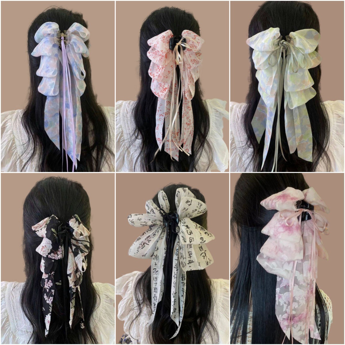 Pastoral style floral ribbon bow ponytail clip for women to show off hair volume, sweet semi-tied hair clip, elegant hair accessory full figure