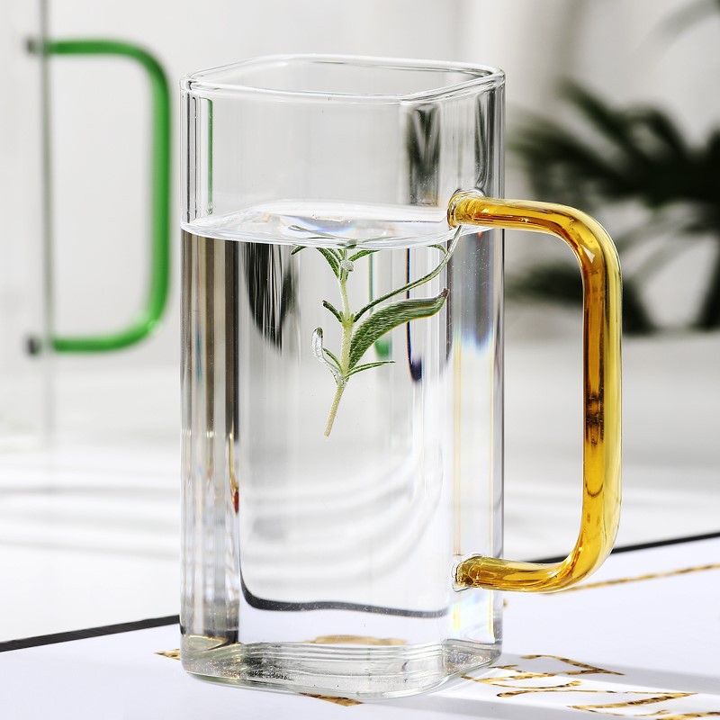 Square mouth colored glass single-layer cup, high borosilicate glass juice drink cup, high-temperature resistant glass green tea cup, glass cup Application Scenario