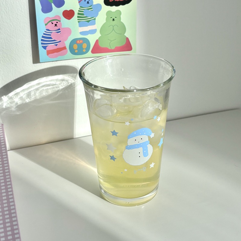 Bolimei Star Snowman Glass Cup, Winter Atmosphere Glass Cup, Christmas Water Cup, Coffee Cold Brew Cup details Picture