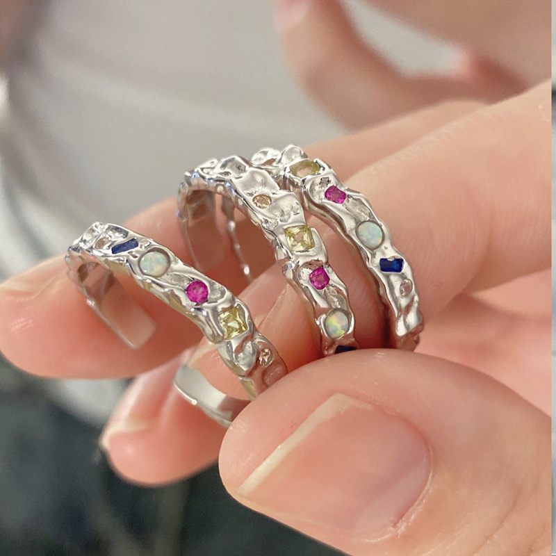 A retro star chain open ring with a niche design for women's ins, exquisite and fashionable, versatile colored diamond zirconia ring details Picture