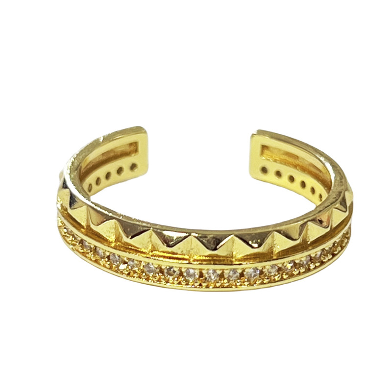 Old money style diamond-patterned simple and versatile ins diamond ring, a women's niche high-end, exquisite and light luxury open ring Item Picture