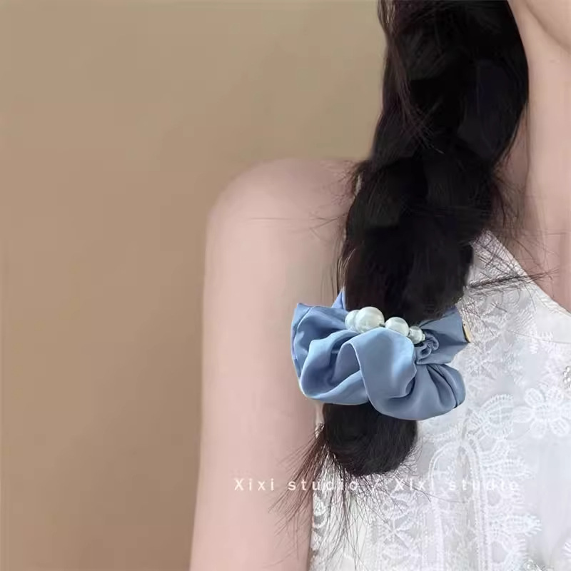 Korean version gentle and elegant pearl hair band, girl's low ponytail hair tie, high-end hair tie, rubber band, women's updo hair accessory, headwear details Picture