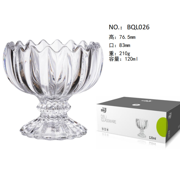 Green apple striped dessert cup, household tall milkshake cup, ice cream cup, embossed glass ice cream cup full figure