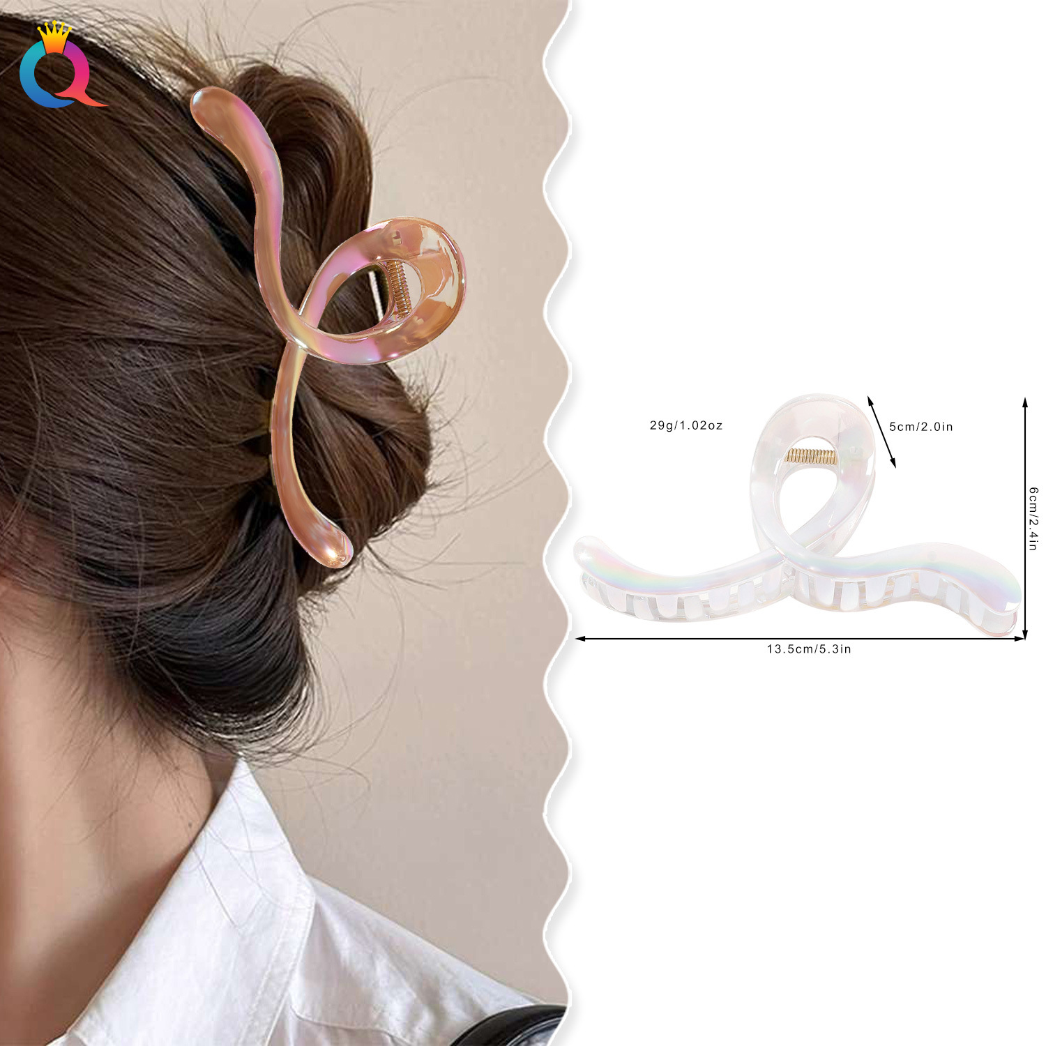 Qiyue Cross-border PC electroplated AB color hair clips, high-end style grab clips, wave cross hair grab clips, hair accessories for women wholesale details Picture