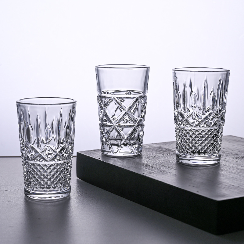Embossed engraved glass cups, tequila spirits cocktail cups, bar KTV juice beer mugs, small whisky cups full figure