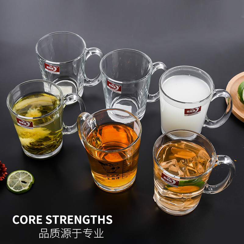 Thickened glass handle cups, transparent draft beer cups, household tea cups, Hite handle cups, beer handle cups, mugs wholesale details Picture