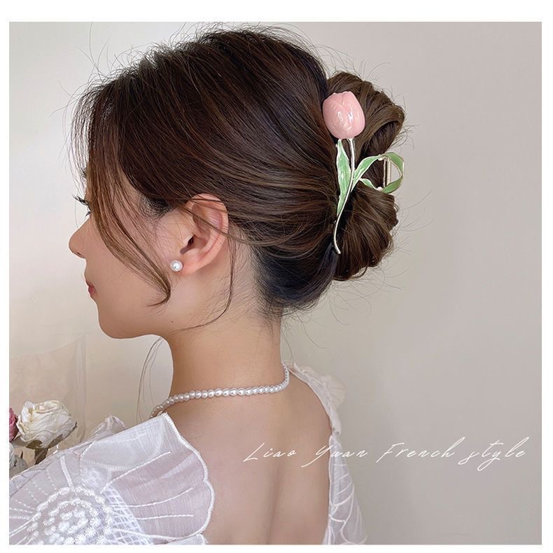 Sweet and gentle tulip flower grappling clip, high-end style, large female head clip, super fairy-like, internet-famous hair clip details Picture