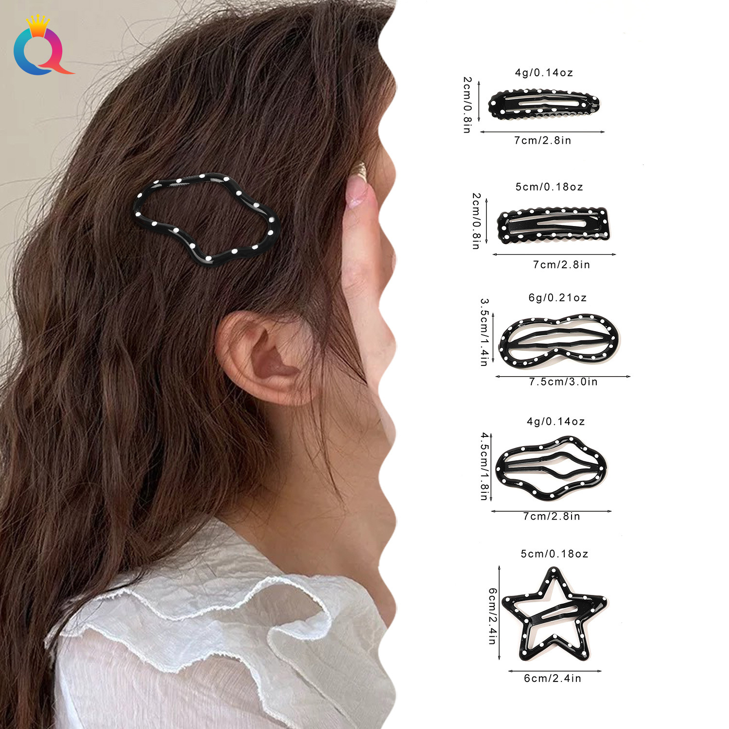 Qiyue Cross-border Polka Dot BB Hair Clips, women's hair clips, ins side clips, bangs clips, elegant duckbill clips, hair accessories wholesale details Picture