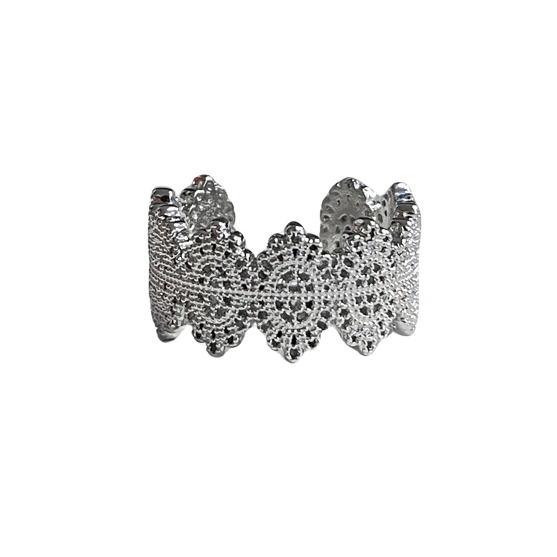 Lace cutout, niche design, simple open ring, adjustable, fashionable and versatile, colorful diamond spice girl ring, trendy accessory Item Picture