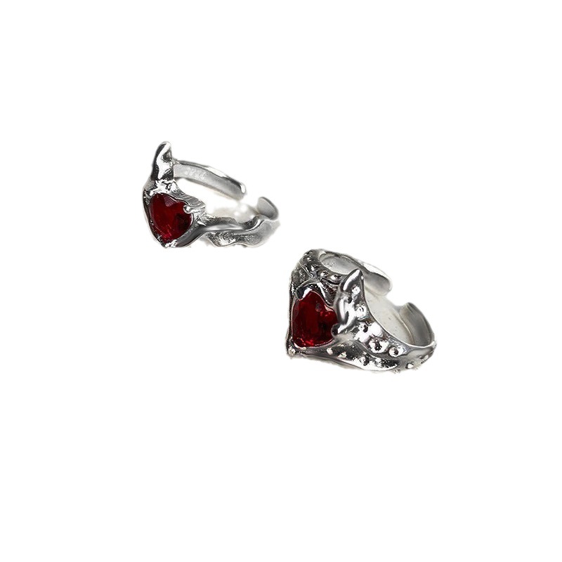 The heart-shaped red zircon high-end and elegant open ring is a unique and niche design for women, featuring a light luxury and simple fashion Item Picture