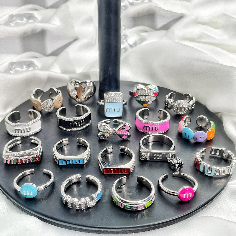 The niche design of the "Miao Letter Open Ring" with colorful glaze drops, dopamine, sweet and cool, cold style, high-end and versatile ring details Picture