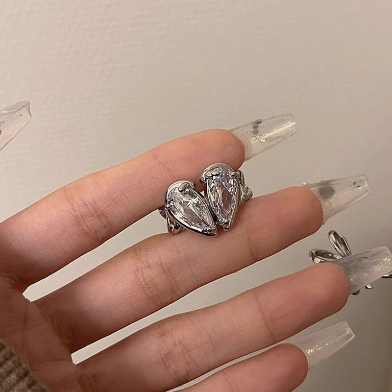 The Japanese and Korean style, light luxury and trendy love ring, sweet and spicy ins niche design, diamond-encrusted index finger ring, open ring for women Specification drawing