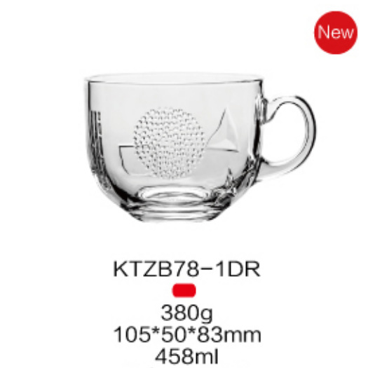 Lizun personalized embossed tempered glass cup, breakfast cup, glass handle cup, heat-resistant milk tea cup, home set coffee cup Specification drawing