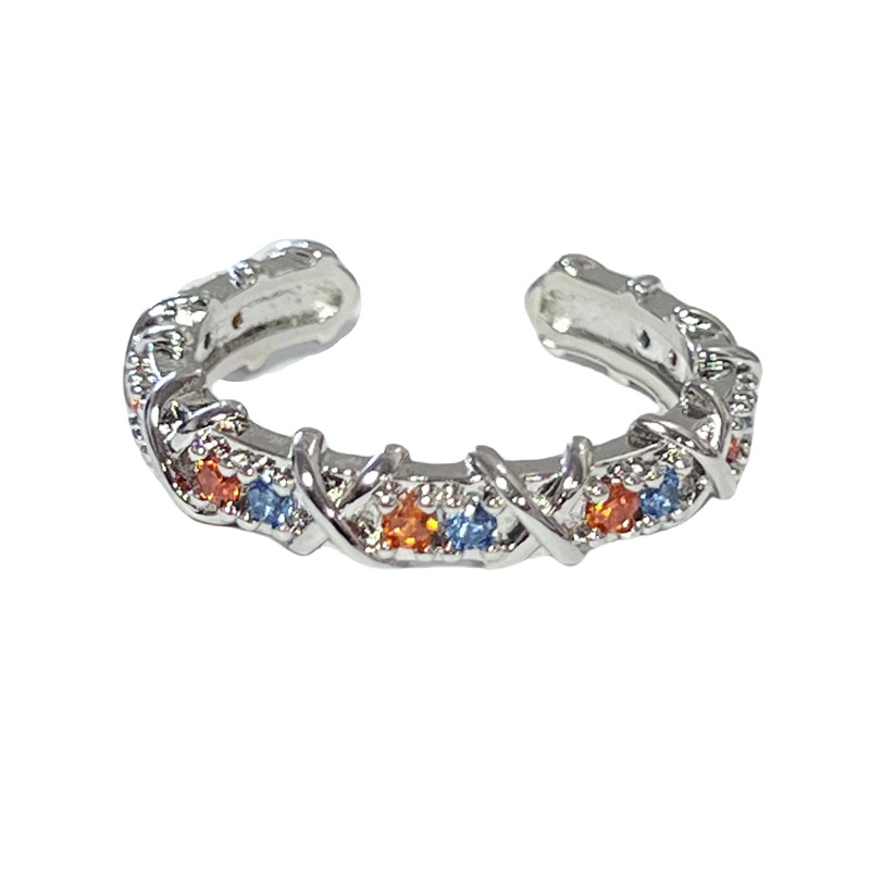 New high-end colored zircon cross kaleidoscope fashion ring, a cross-border bestseller for women, simple and elegant index finger ring Item Picture