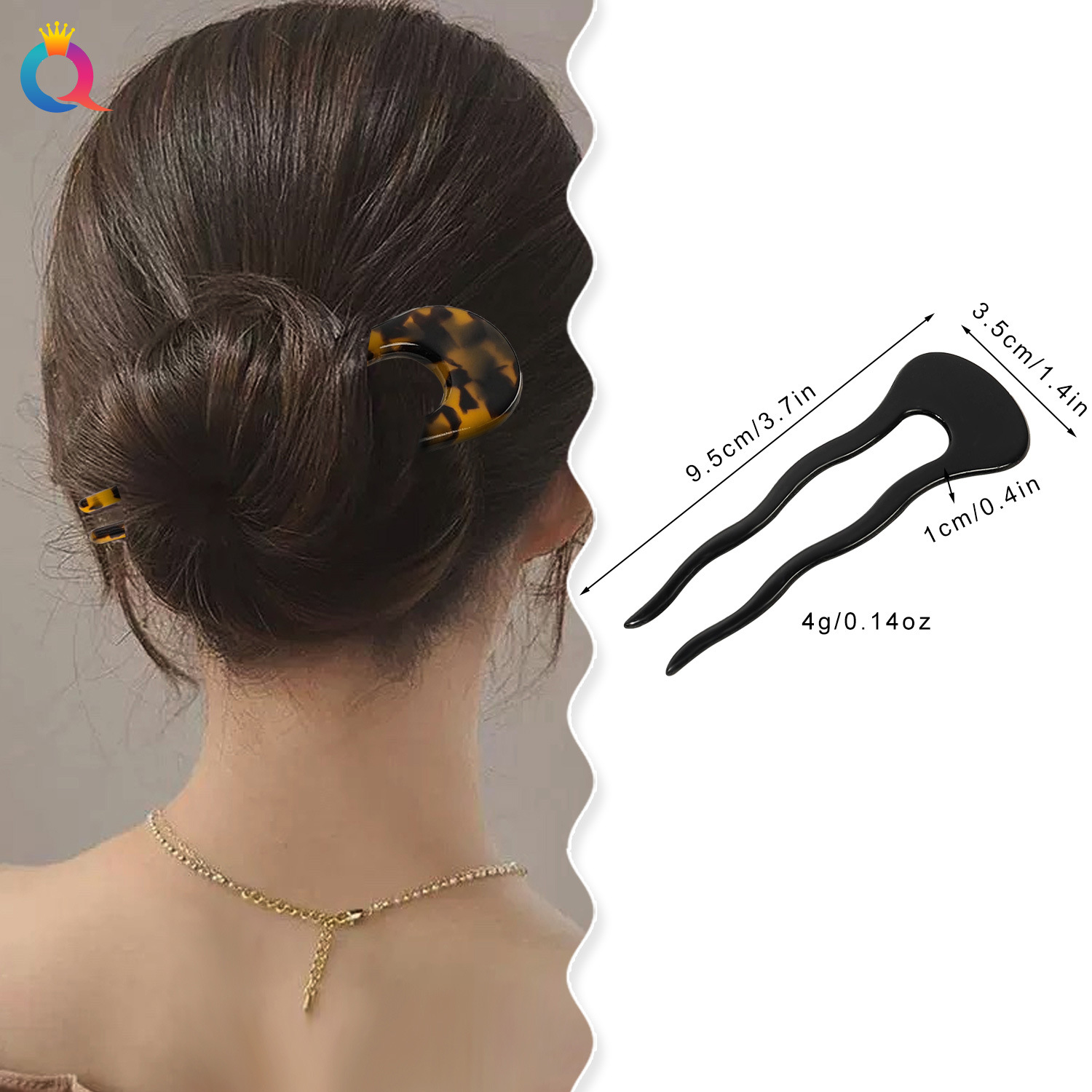 Qiyue Cross-border Acetic Acid U-shaped Hairpin for Women, a high-end updo tool for the back of the head, ancient-style hairpin and hair accessory wholesale details Picture