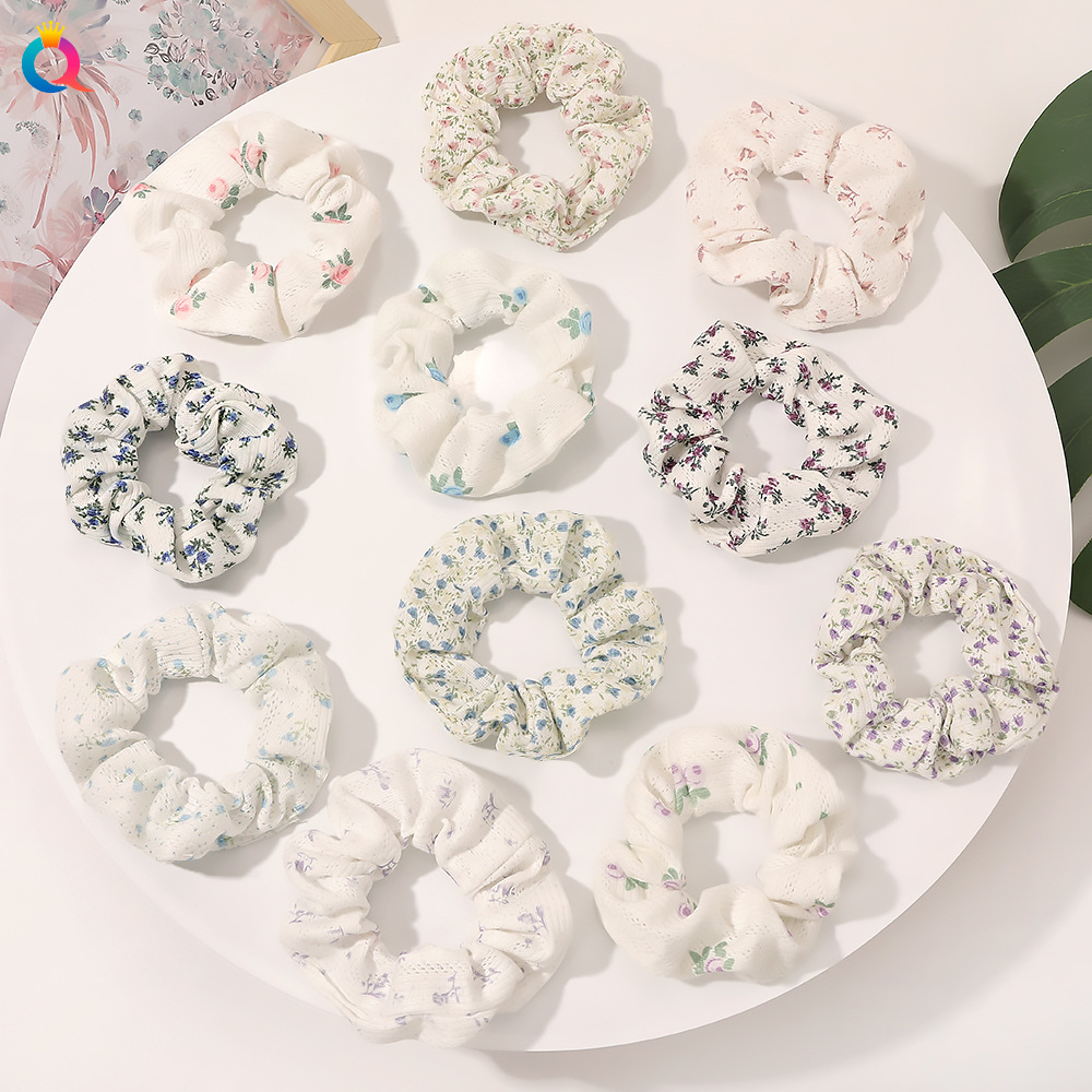 Qiyue Korean knitted cotton large intestine hair ring, cute and fresh headband, fairy bun bun, small floral large Intestine hair ring full figure