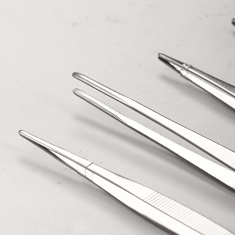 Stainless steel tweezers, anti-slip, extended, pointed straight head, elbow, toothed, bristle, thickened and hardened tweezers, cocktail decoration clips Specification drawing