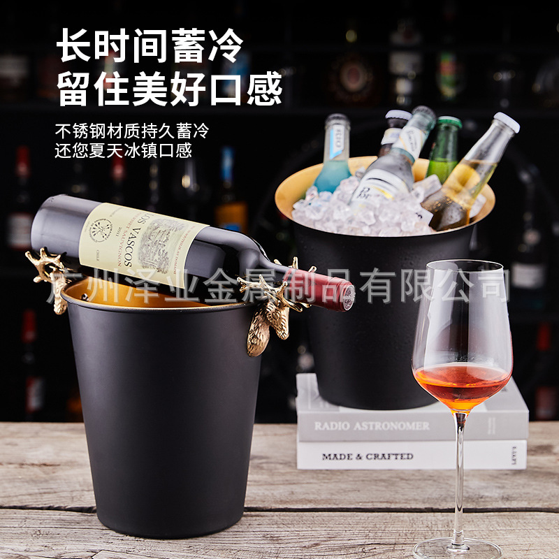 Thickened stainless steel ice bucket, KTV and bar supplies, champagne bucket, commercial ice cube granule bucket, creative beer and wine bucket details Picture