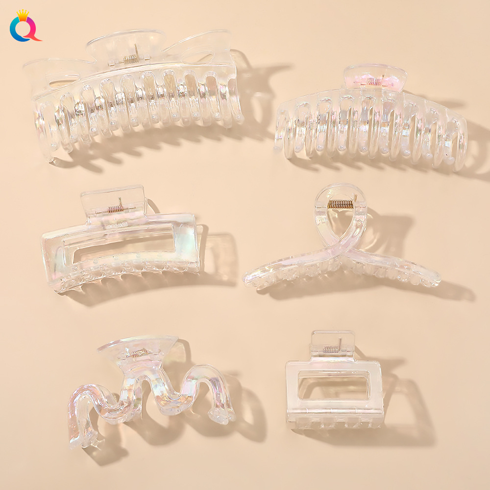 Qiyue Korean-style transparent hair clips, electroplated AB color grippers, back head grippers, twisted cross grippers, hair accessories for women wholesale full figure
