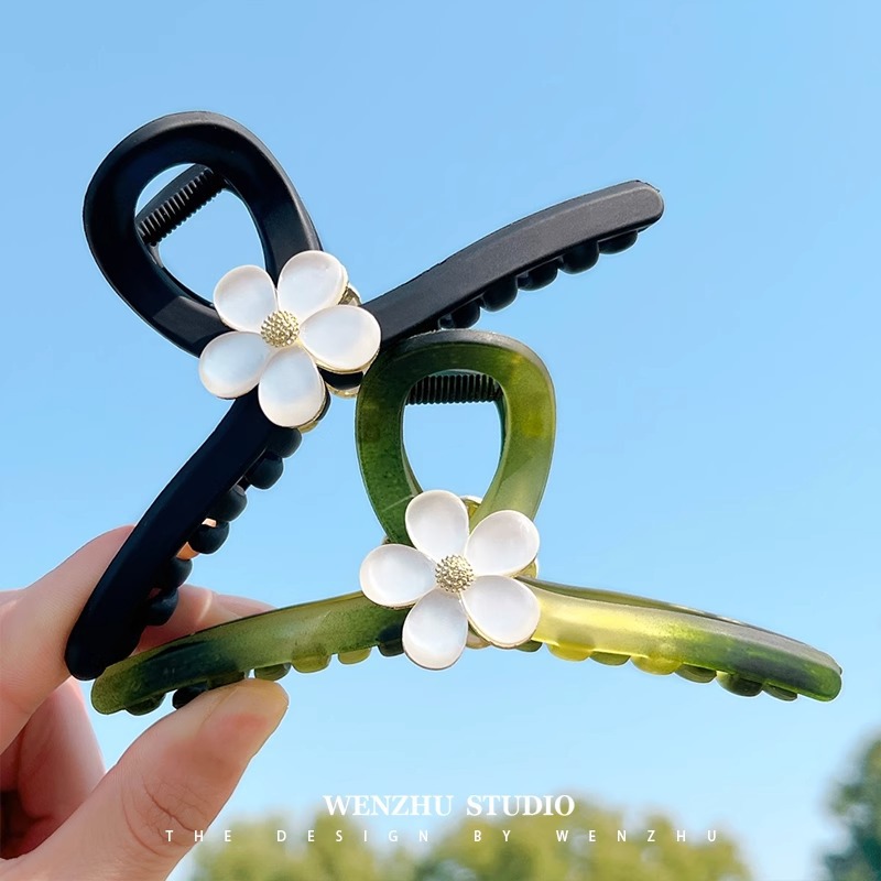 Elegant cat's eye stone flower hair clip, large, high-end, frosted grab hair clip, high-end, exquisite shark clip hair clip Specification drawing