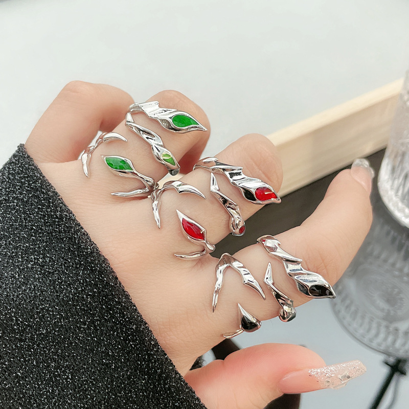 Irregular-shaped original open ring with drip glaze, feminine androgynous style, ins cold style, layer-worn, simple and elegant ring full figure