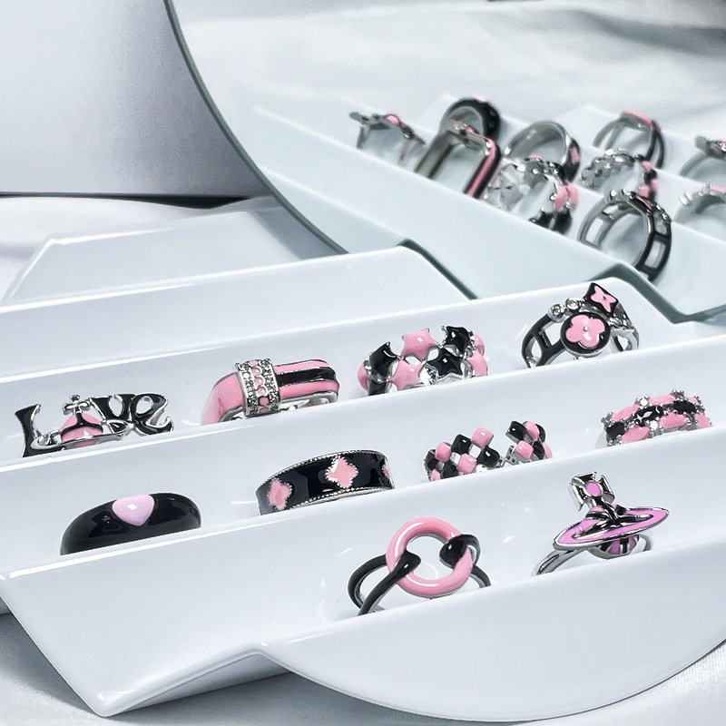 European and American fashion color-blocked glazed open ring, sweet and cool style for women, versatile and personalized ring, in the cold trend of Instagram full figure