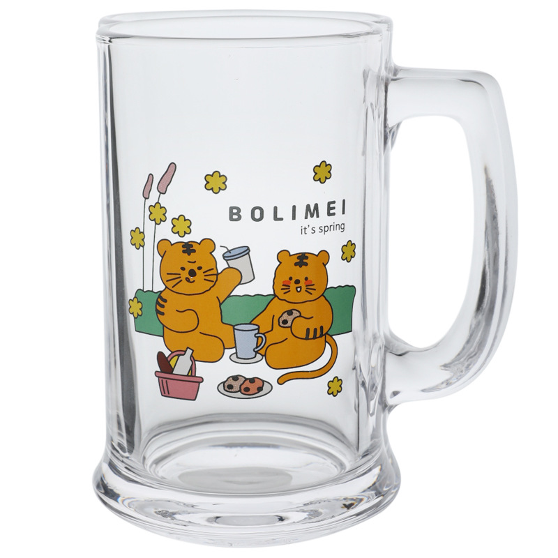 Bolimei's large-capacity glass cups for iced tea by the fire, cute cat and tiger water cups, milk tea cups, beer mugs and cartoon cups Item Picture