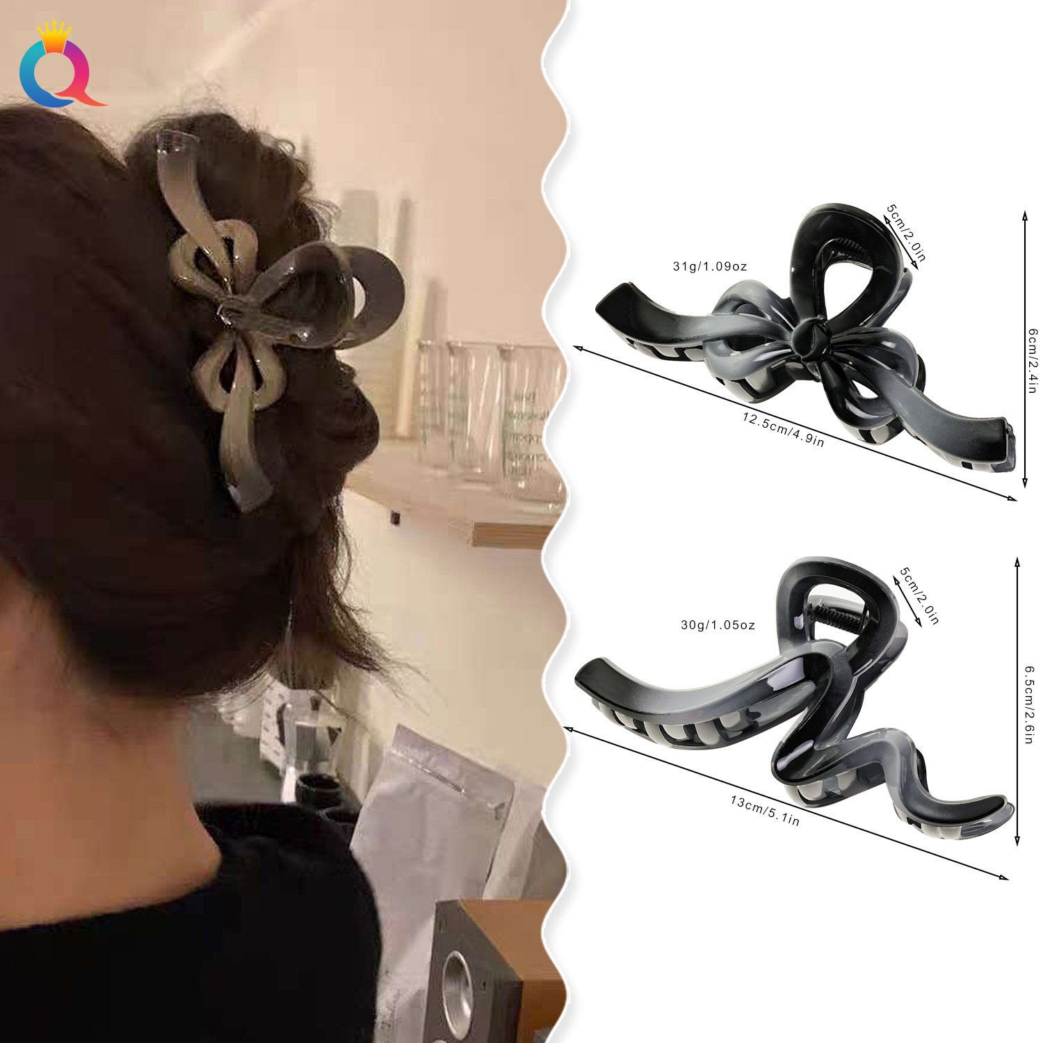 Wholesale of Qiyue Cross-border gradient color bow hair clips for women with a high-end look, large updo hair, shark clip, claw clip hair accessories details Picture