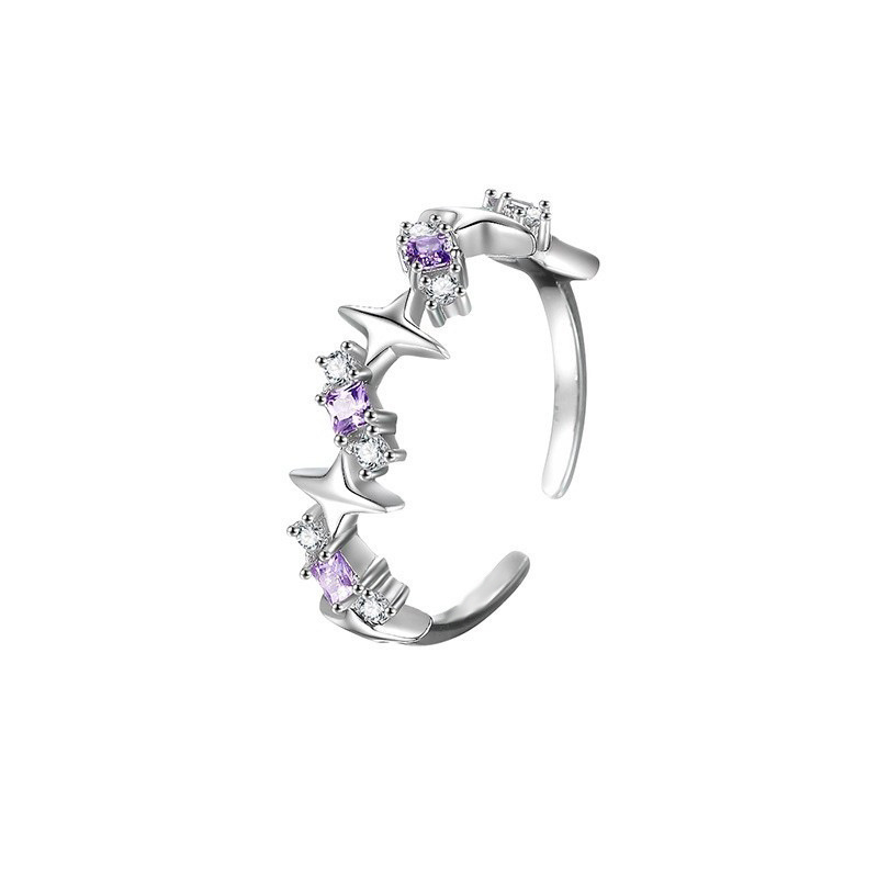 Simple and individual starlight purple diamond zircon open ring for women on Instagram, cold style, niche design, high-end food ring Item Picture