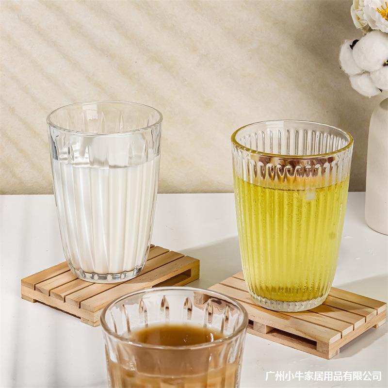 ins Cafe's retro vertical striped glass cups, single-item beverage cups, iced Americano cups, latte cups, latte art cups Specification drawing
