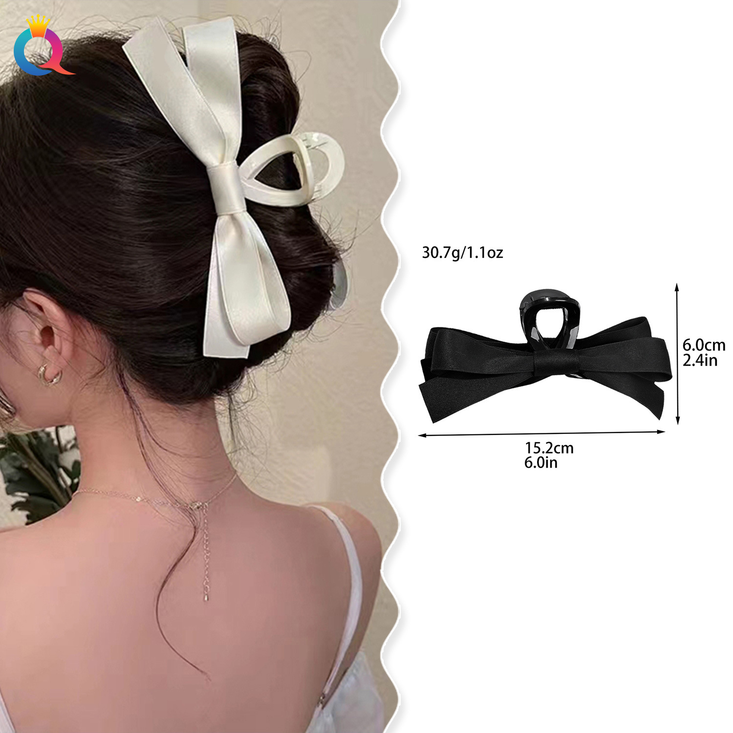 Qiyue Cross-border Double-sided bow hair clips, high-end large updo hair clips, hair accessories, shark clips, headwear wholesale details Picture