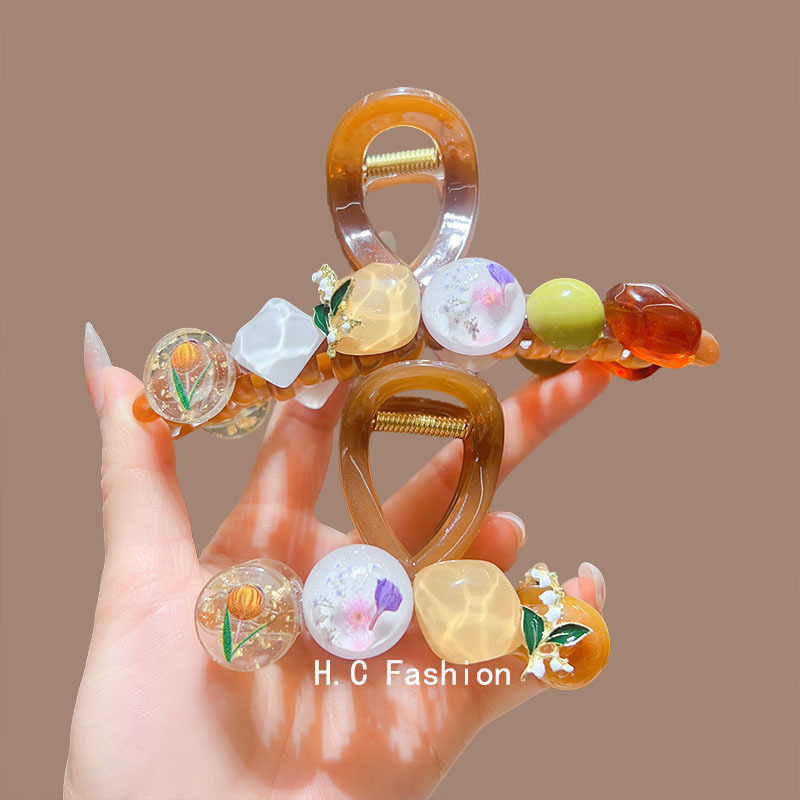 Korean-style retro, fresh and elegant everlasting flower claw clip, high-end hairpin at the back of the head, stylish updo, shark clip accessory Specification drawing