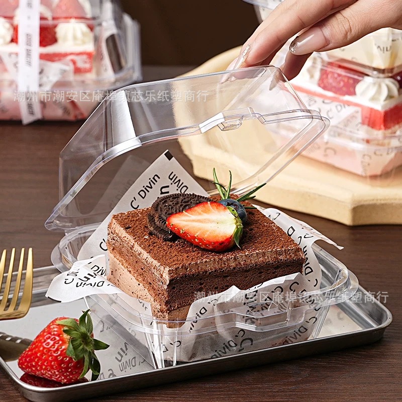 Tiramisu box, cake packaging box, transparent mousse, portioned, packed, cut into pieces, multi-layered disposable dessert box Application Scenario