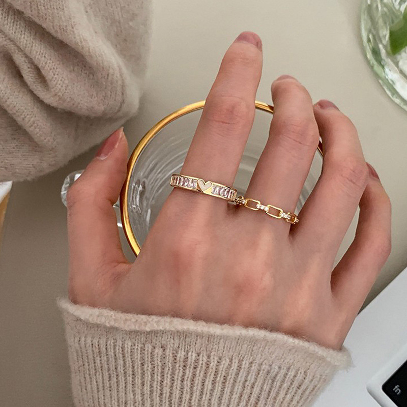 A light luxury and high-end zircon heart-shaped opening ring for women on Instagram, with a cold style, fashionable and individualistic temperament, is a new food ring details Picture