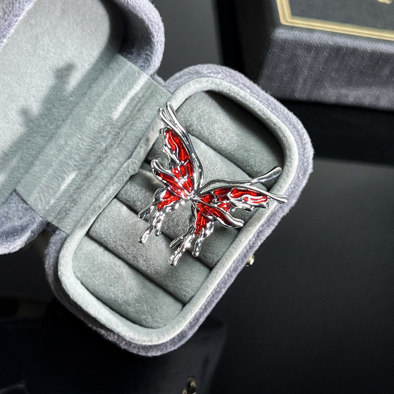 New irregular texture liquid butterfly opening ring for women, sweet and cool red drip glaze, simple and individual, trendy index finger ring Specification drawing