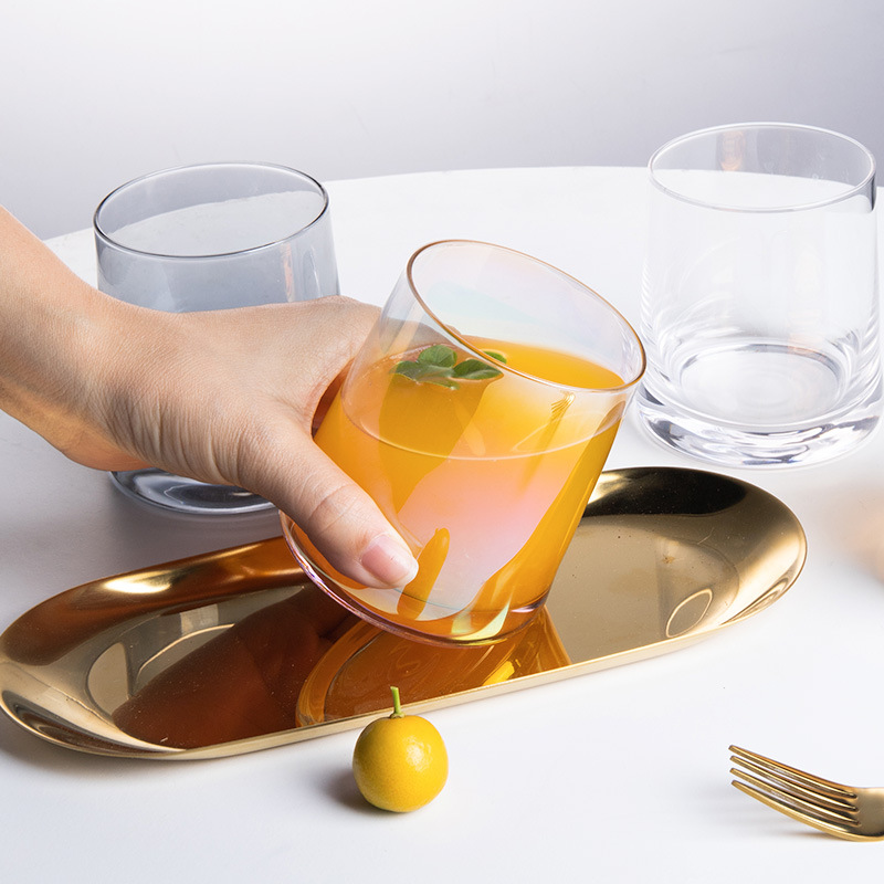 Colorful ion-plated whisky wine glasses, household glass cups, InS-style heat-resistant water cups, high appearance level breakfast milk cups Application Scenario