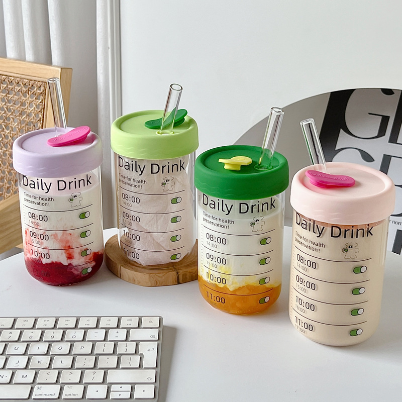 Bolimei Dopamine InS-style glass straw Cup, Girl's Heart Water Cup, student drinking cup, Glass cup wholesale full figure